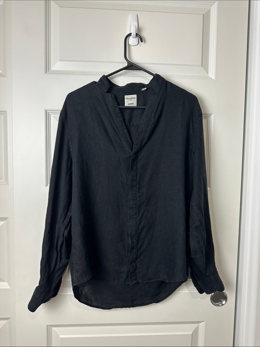 Baird McNutt Women's Linen Black Long-Sleeve Shirt Tunic Medium